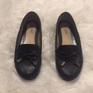 Michael Kors black flats with gold tassels